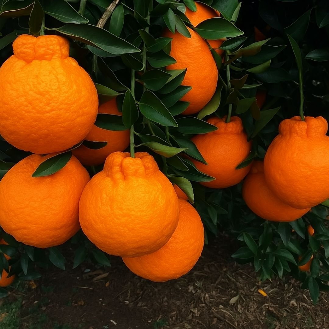 Pé de tangerina dekopon carregado de frutos pé de tangerina dekopon produzindo frutas grandes