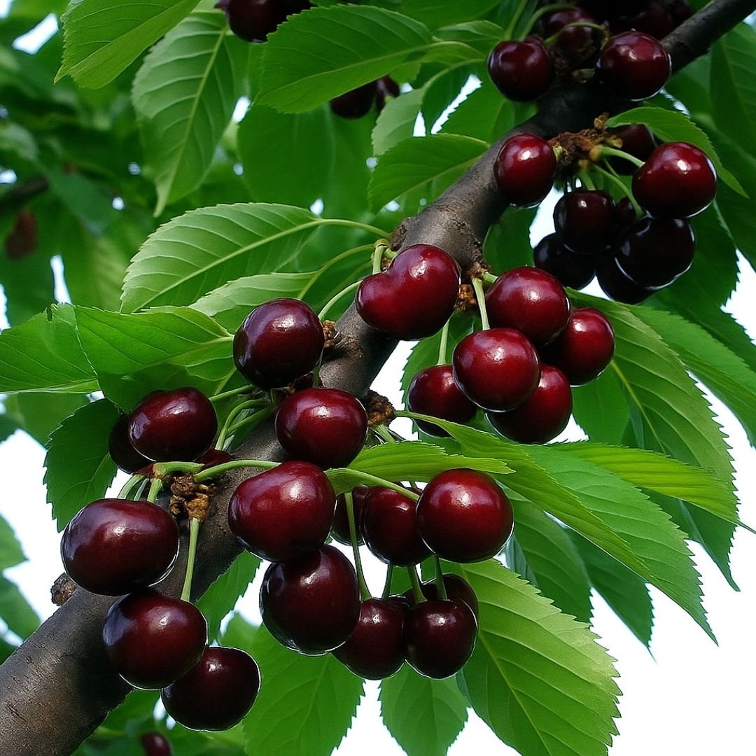 p&eacute; de cereja de bolo com frutos decorativos