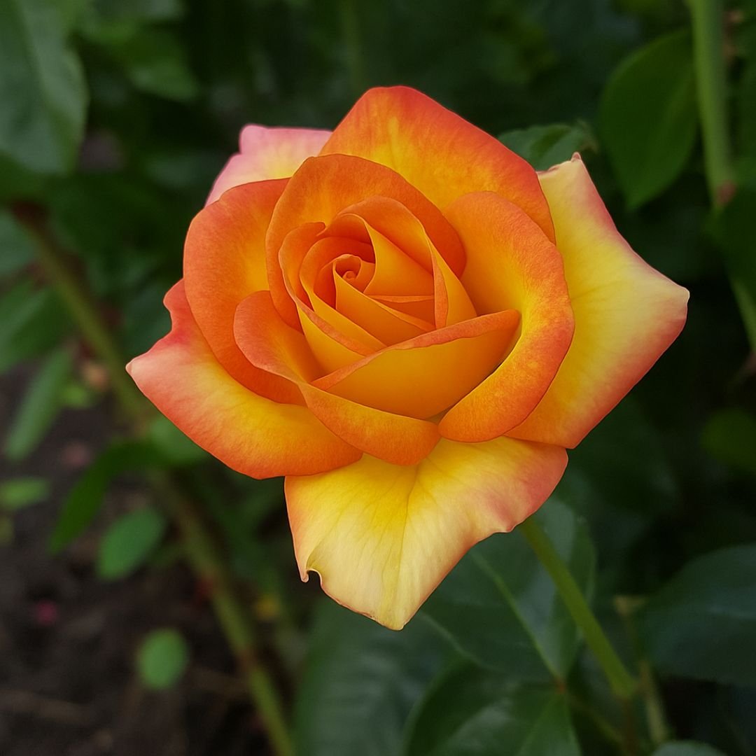 p&eacute; de roseira amarelo tricolor com flores ex&oacute;ticas
