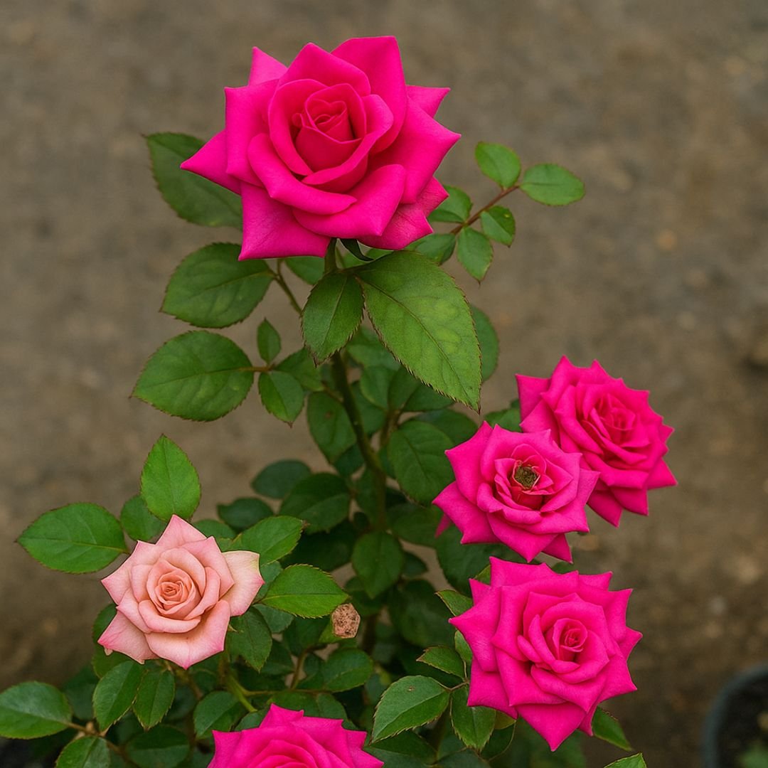 muda de roseira pink intenso com flores vibrantes