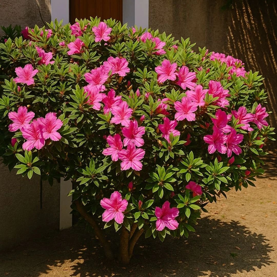 p&eacute; de azaleia plantado em vaso com flores vivas