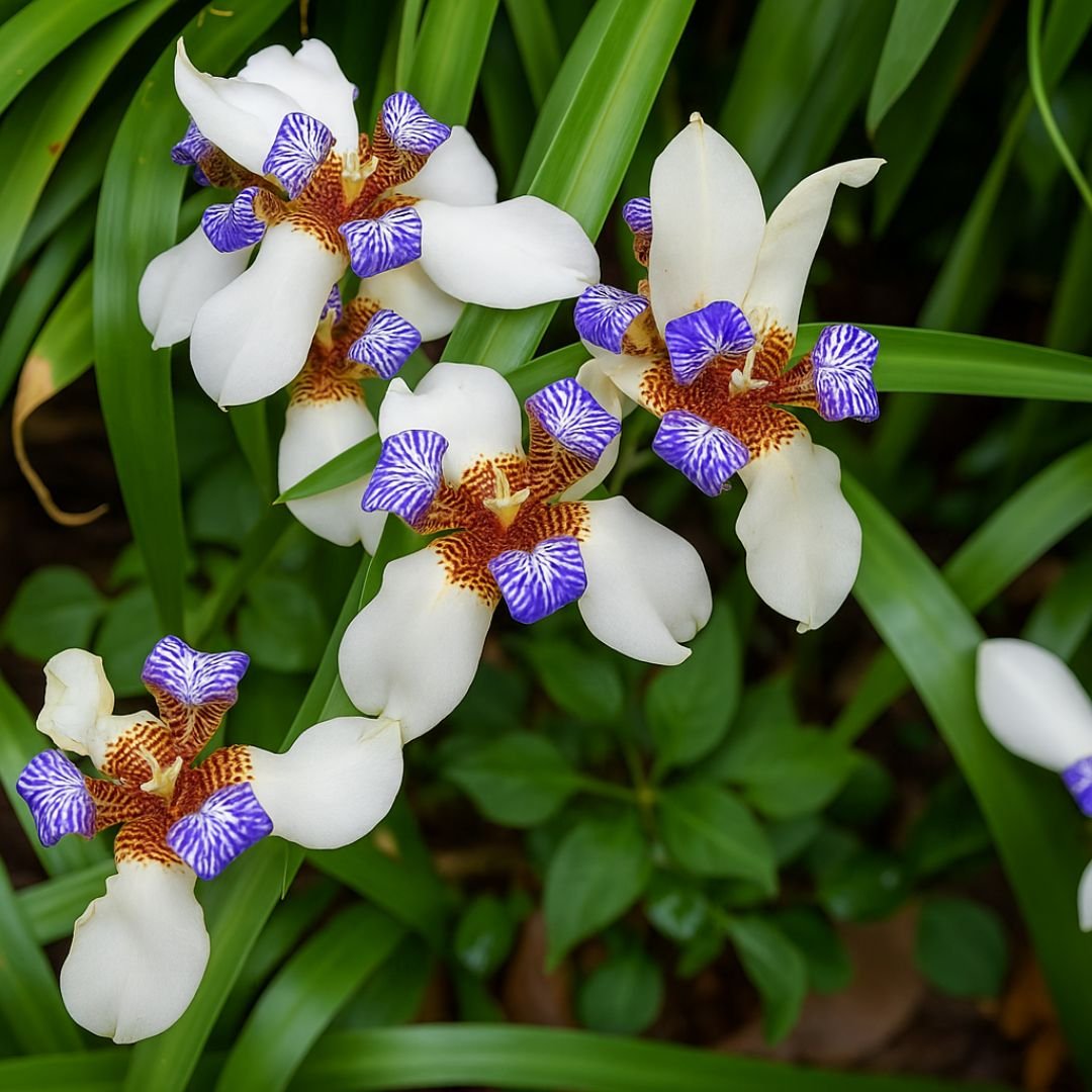 Flores exóticas da planta de íris pé de íris com flores exóticas coloridas