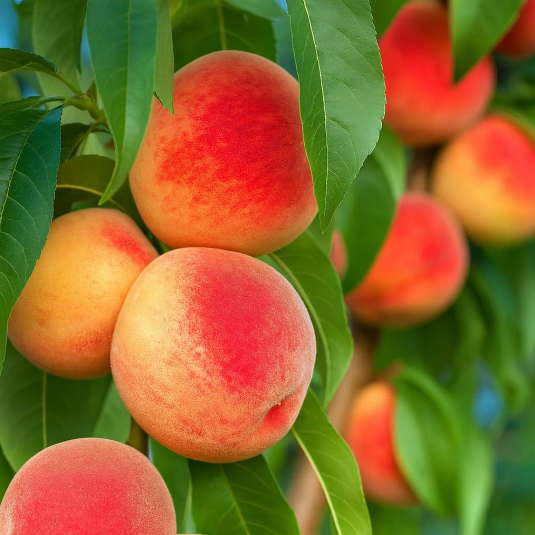 pé de pessego chiripá com frutas doces e ricas em vitaminas