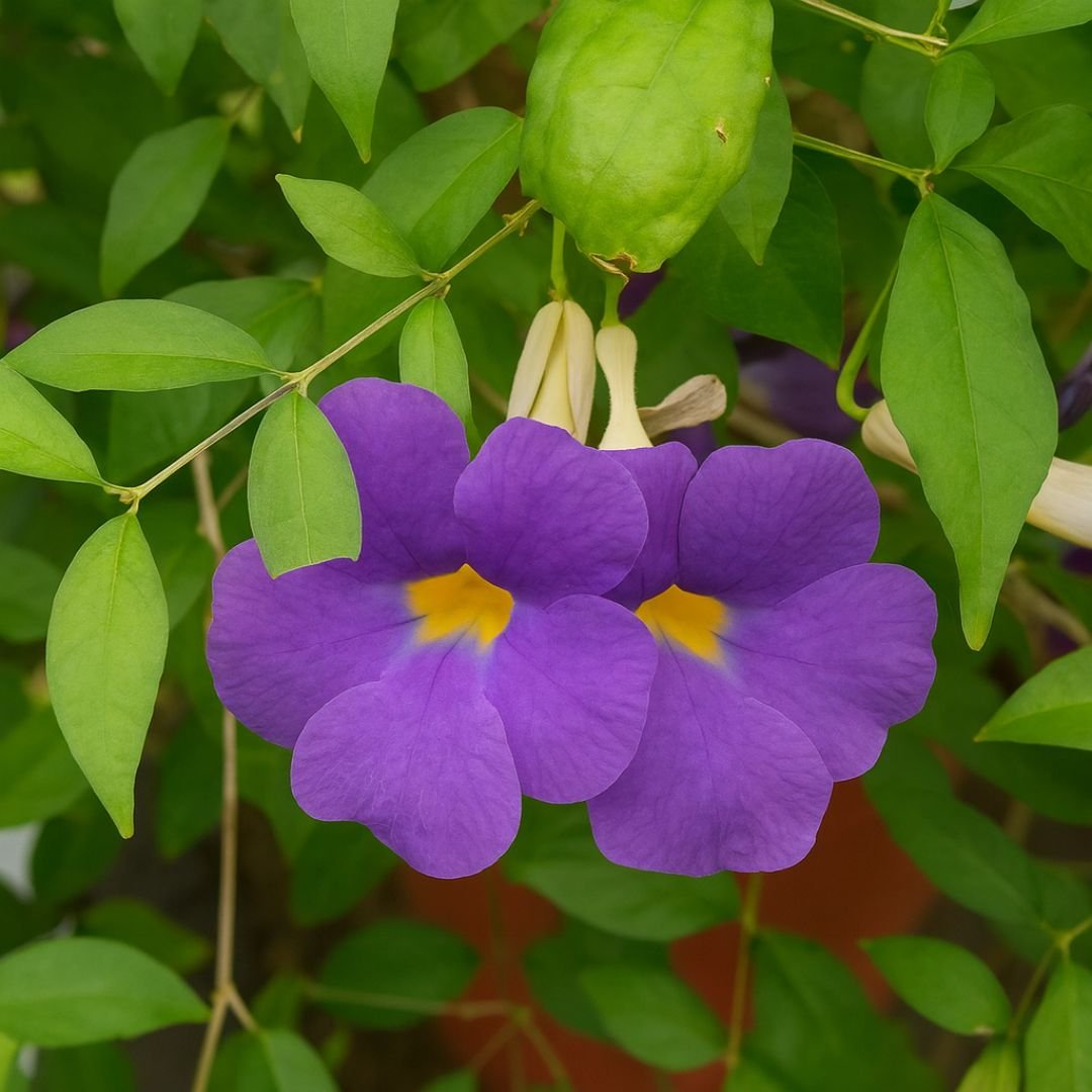 Tumbergia Erecta ideal para jardim com flores roxas
