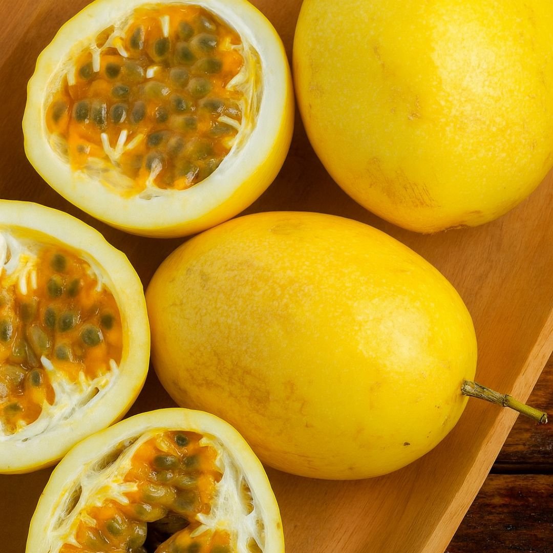 p&eacute; de maracuj&aacute; &aacute;cido com frutos ricos em vitamina C