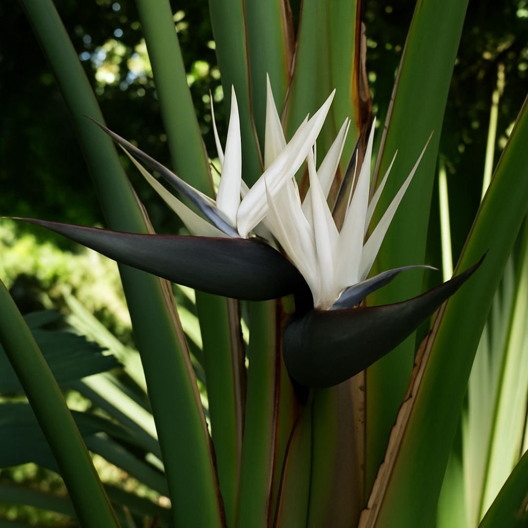 p&eacute; de Estrel&iacute;cia Negra com flores ex&oacute;ticas