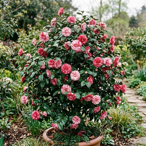 Muda de Camélia Mesclada (Camellia japonica) Pronta para Plantio